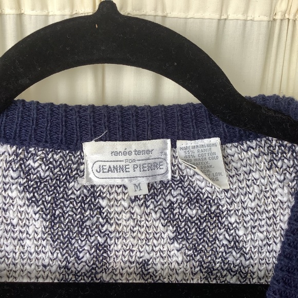 Renee Tener For Jeanne Pierre Vintage Cardigan Sweater Blue and White Cotton M - Picture 7 of 8